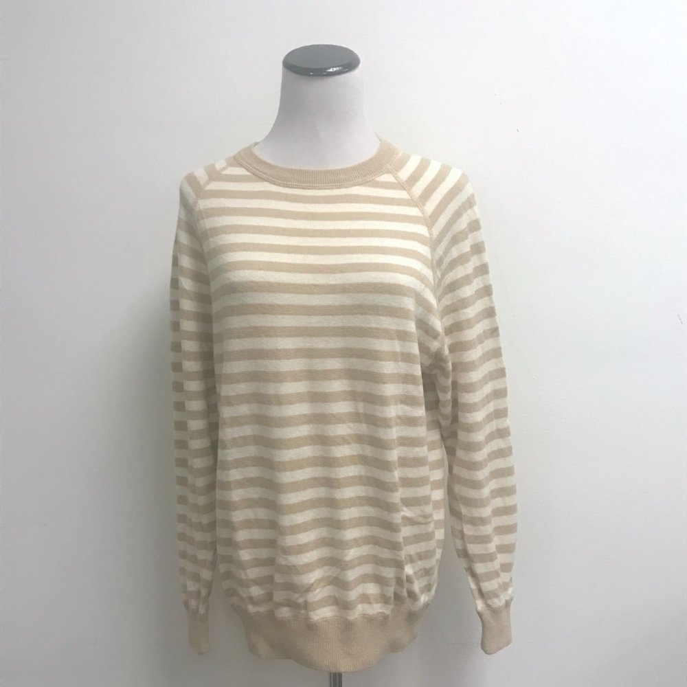 TSE cashmere cotton striped sweater tan white S